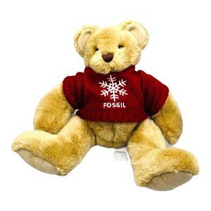 Plush Fossil Teddy Bear With Holiday Snowflake Sweater 9.5" x 11"